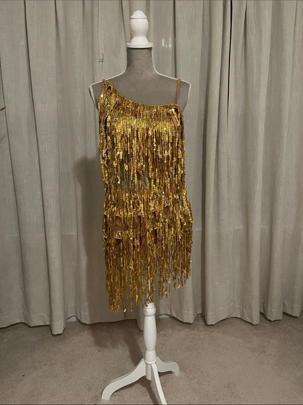 Gold Sequin Fringe Latin Dance Competition Dress